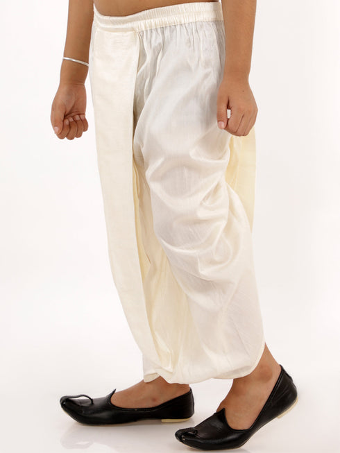 Vastramay Boy's Cream Silk Blend Solid Dhoti